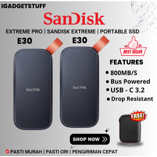 SanDisk Extreme Portable SSD 2TB Type-C USB 3.2 V2 Hardisk Eksternal