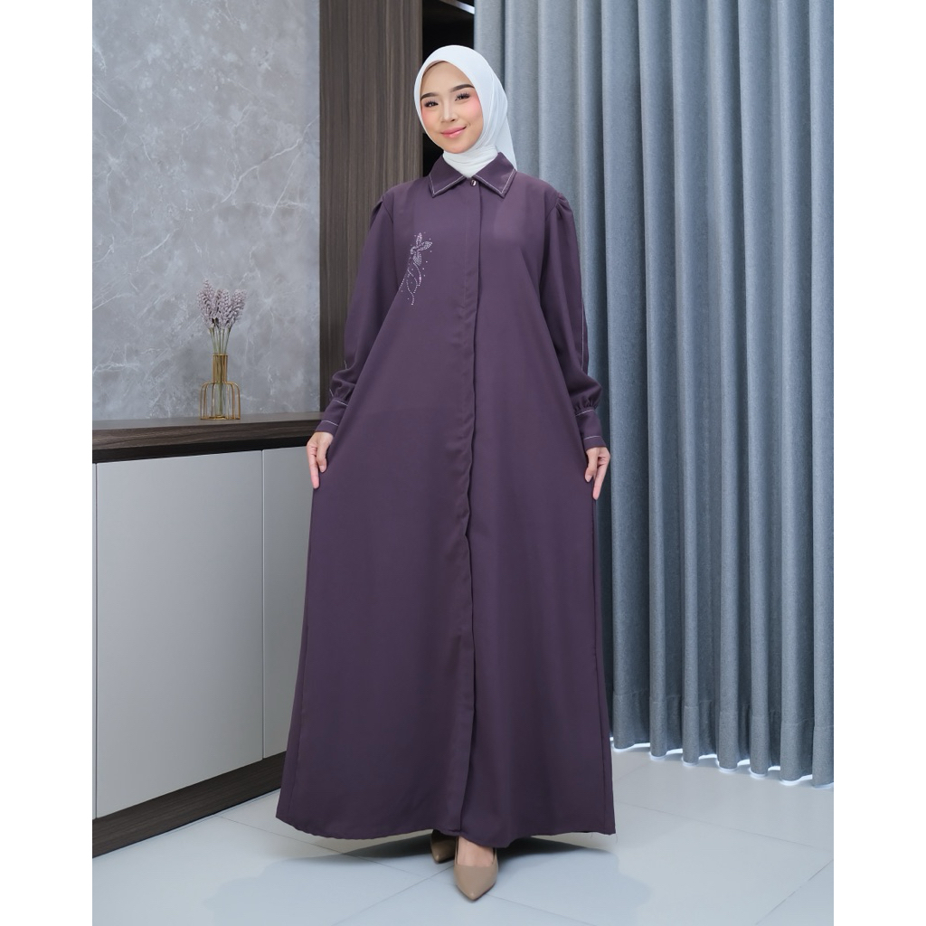 BIG PROMO Maudy Dress Gamis bahan sabrina anti UV Premium variasi swarovsky bunga gamis wanita