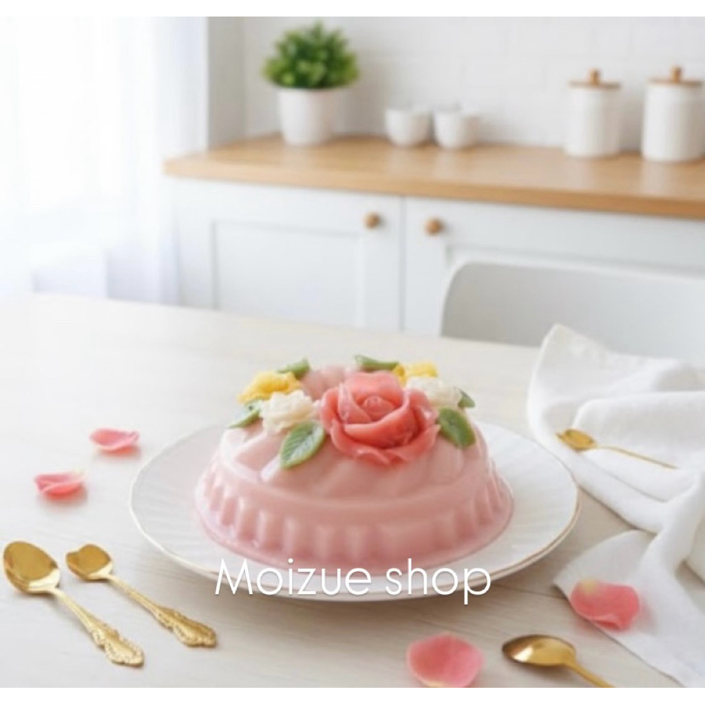 HAMPERS Puding Susu Strawberi Premium (Size M)- Pudding Bunga Cantik Hampers Lebaran/ Ulang Tahun / 