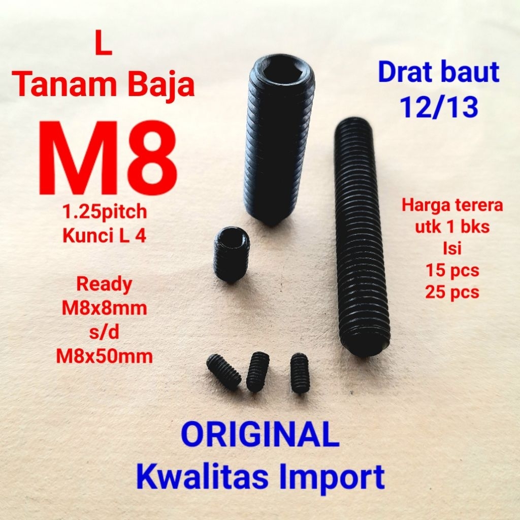 Baut set soket L tanam baja M8 (paket 15 pcs dan 25 pcs) | baut set L tanam baja M8 | baut tanam kun