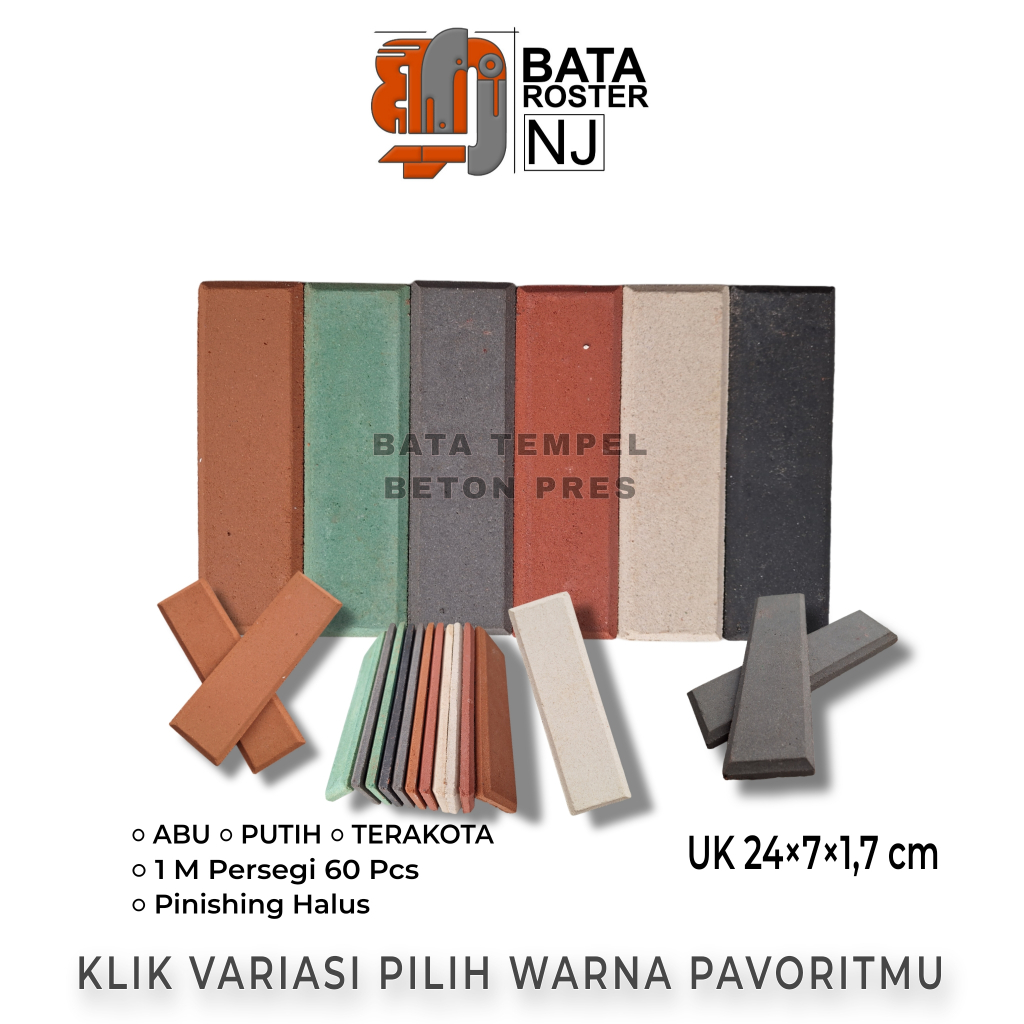 BATA ROSTER NJ - Bata Tempel Beton 24 x 7 x 1,7 Cm, Warna | Putih | Terakota | Abu | Hitam. Expose B