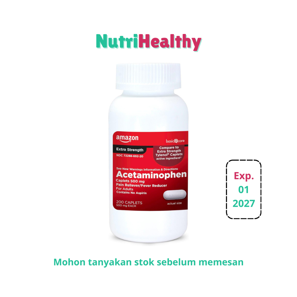 Amazon Acetaminophen 500mg 200 Caplet - Pereda Nyeri & Demam yang Aman bagi Lambung
