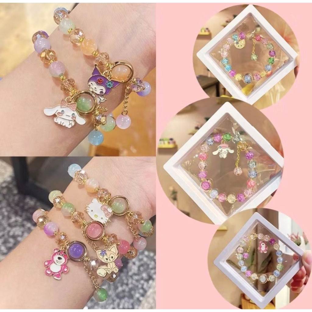 Gelang anak Kristal Korea lucu Fashion Sanrio gelas peledak manik gelang gadis giok Guigou es retak 