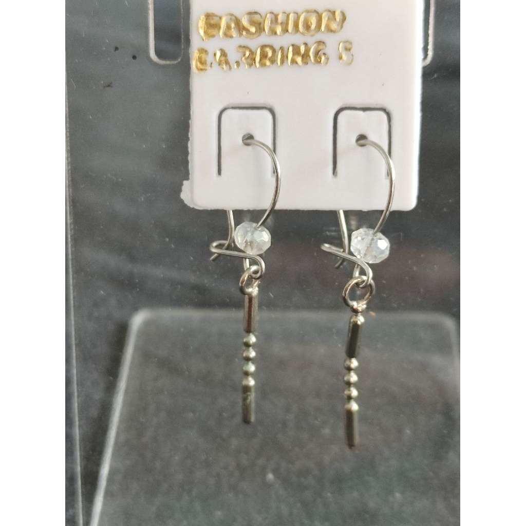 anting / giwang mainan rante bambu warna silver,  anting titanium, anting anak, anting kristal