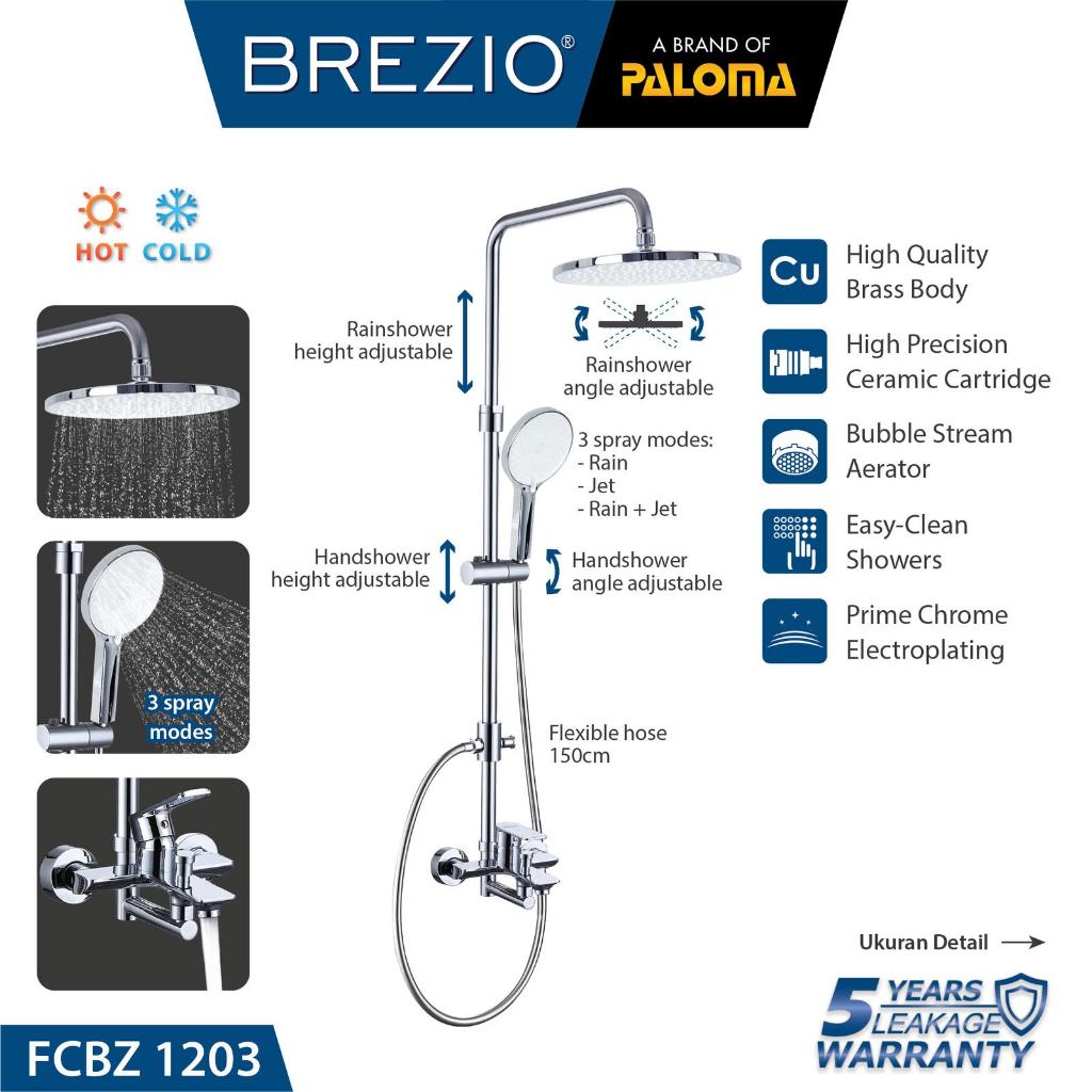 BREZIO FCBZ 1203 Shower Tiang Set Column Mandi Keran Kran Panas Dingin - Chrome