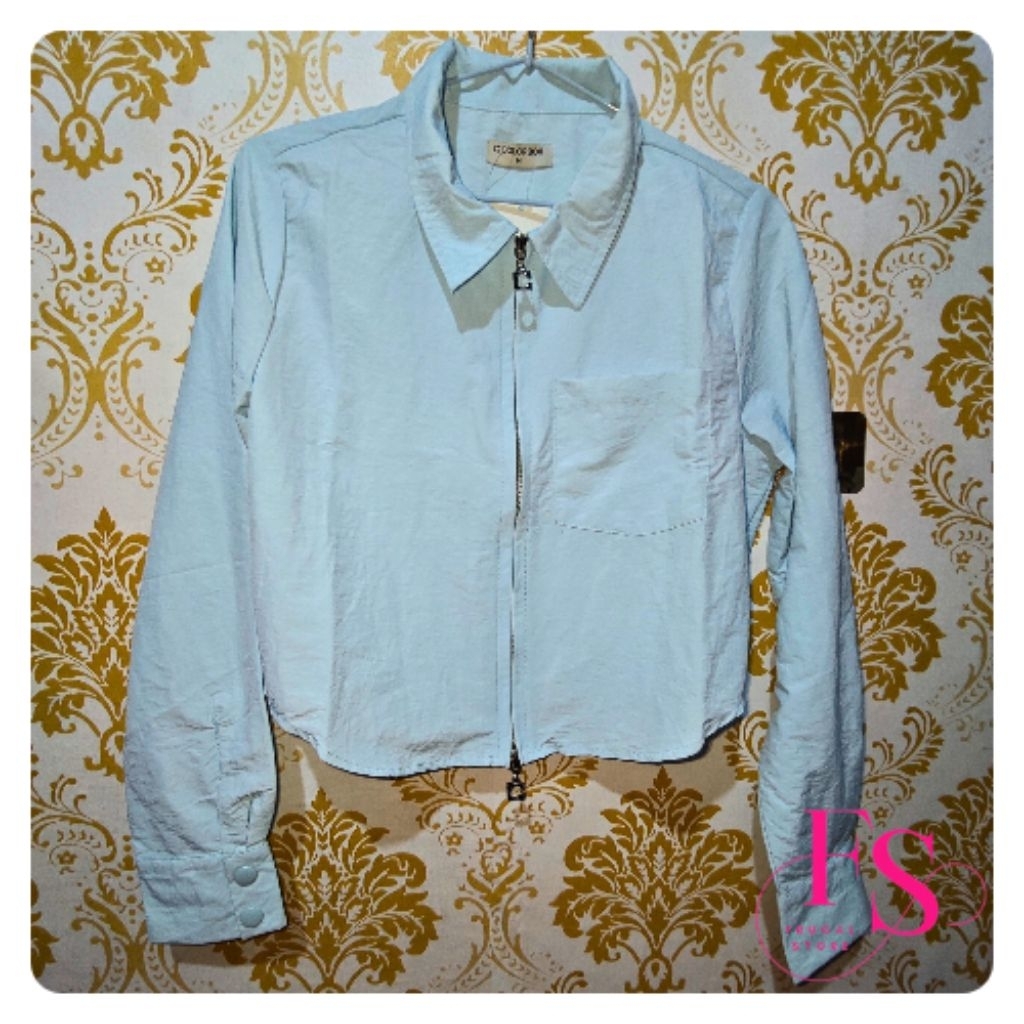 [NEW] COLORBOX Zipped Up Long Sleeve Crop Shirt Light Blue Size M | Atasan Wanita | Kemeja Lengan Pa
