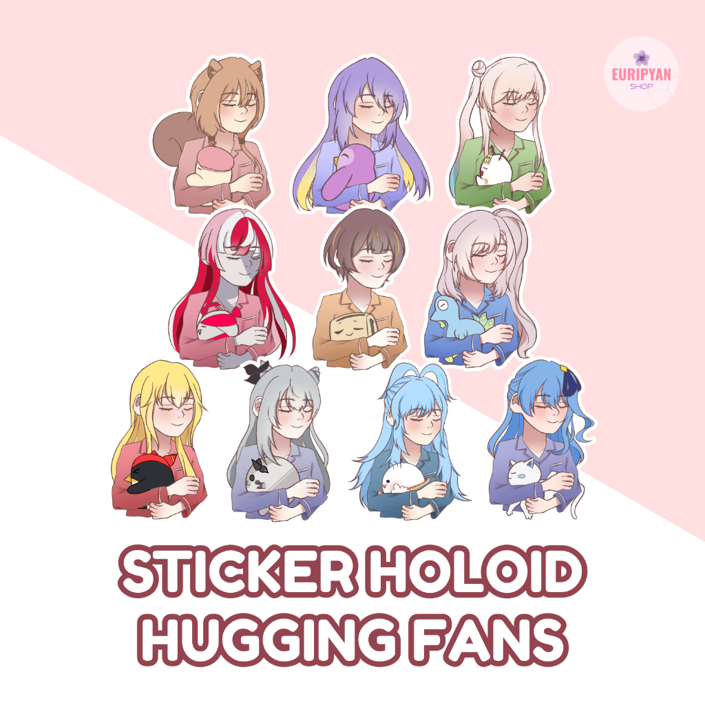 Stiker Vinyl Hololive Indonesia Hugging Fans | Vtuber Risu Moona Iofi Ollie Reine Anya Kaela Kobo Ze