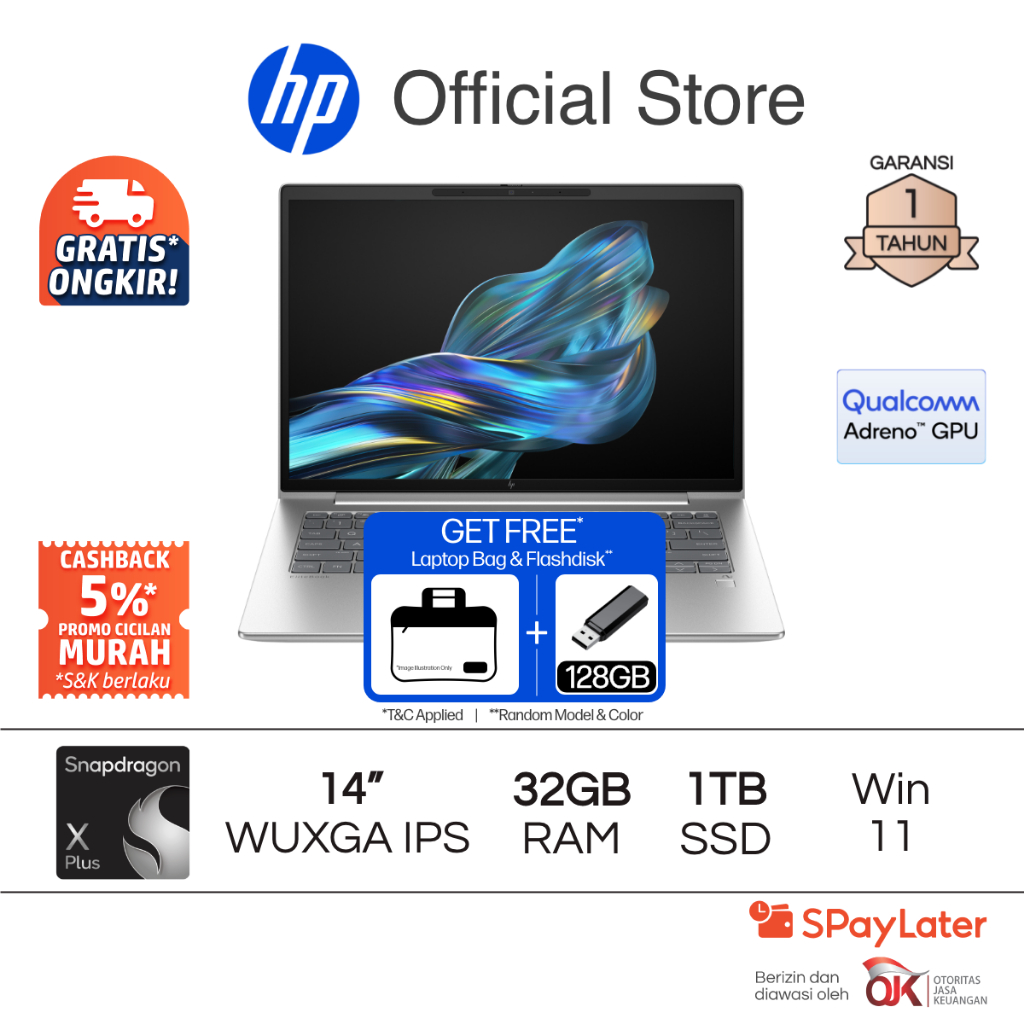 Laptop HP Elitebook 6 G1q Snapdragon X Plus Qualcomm Adreno 32GB RAM 1TB SSD Silver Free Windows 11 