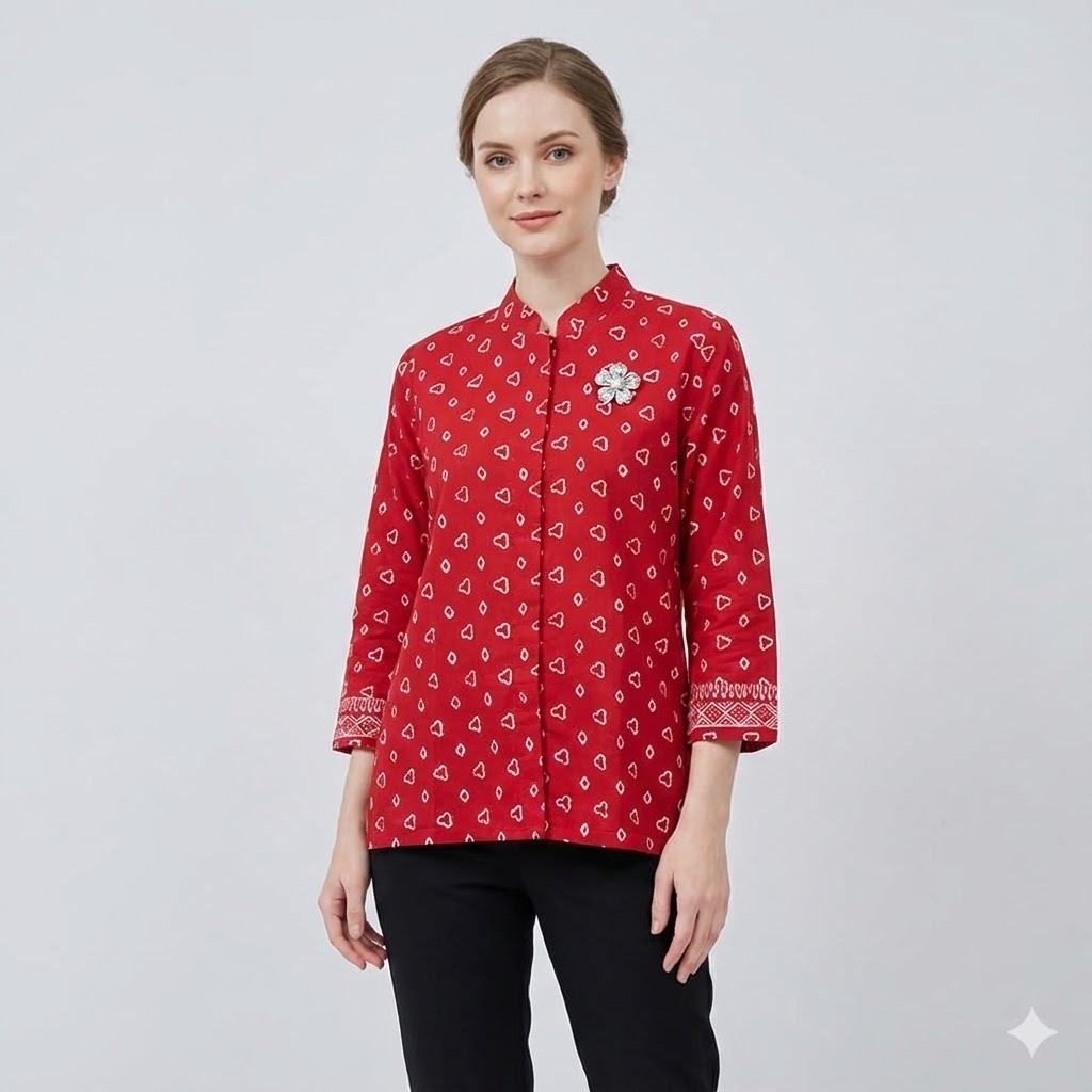 PREMIUM Kemeja Cinde 3 Warna Atasan Batik Wanita Jumputan Cap Tiedye Solo Katun Lengan Panjang