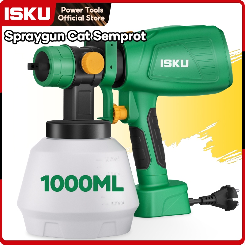ISKU Spray Gun Elektrik Semprotan Cat Listrik Mesin Semprot 400W Tabung 800ml 1000ml Nozzle 1.0 1.8 