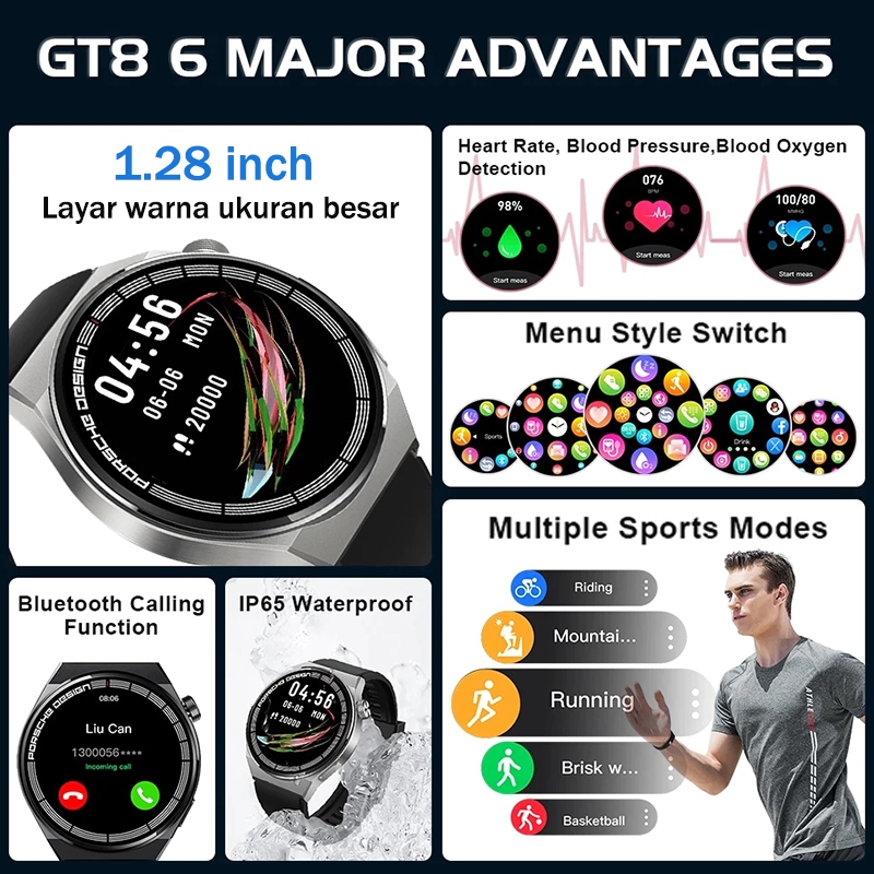 NEW Samsung GT8 Smartwatch Pria - Bluetooth Panggilan Pemantauan Kesehatan Olahraga Tahan Air Jam