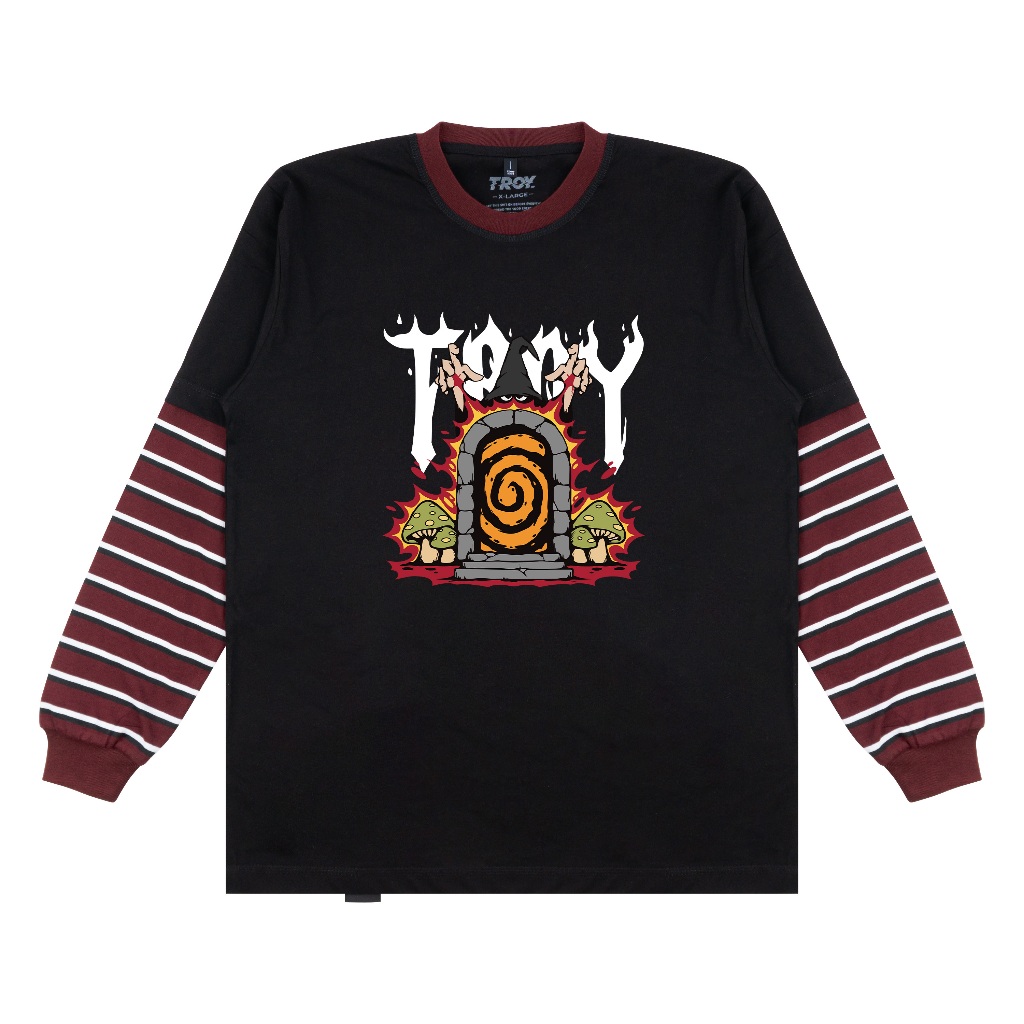 Troy Company Double Sleeve Longsleeve Tshirt Black Maroon Gate - Kaos Hitam Maroon Lengan Panjang DSD 3506