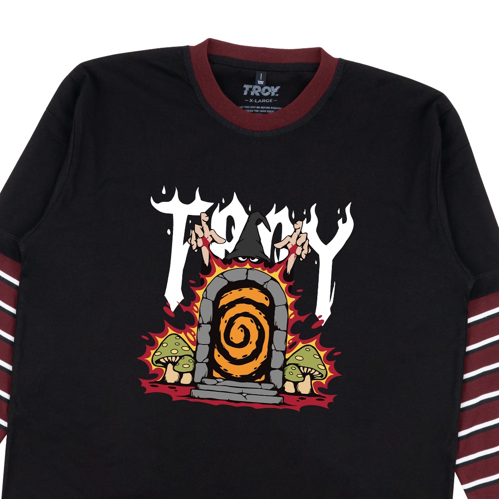 Troy Company Double Sleeve Longsleeve Tshirt Black Maroon Gate - Kaos Hitam Maroon Lengan Panjang DSD 3506