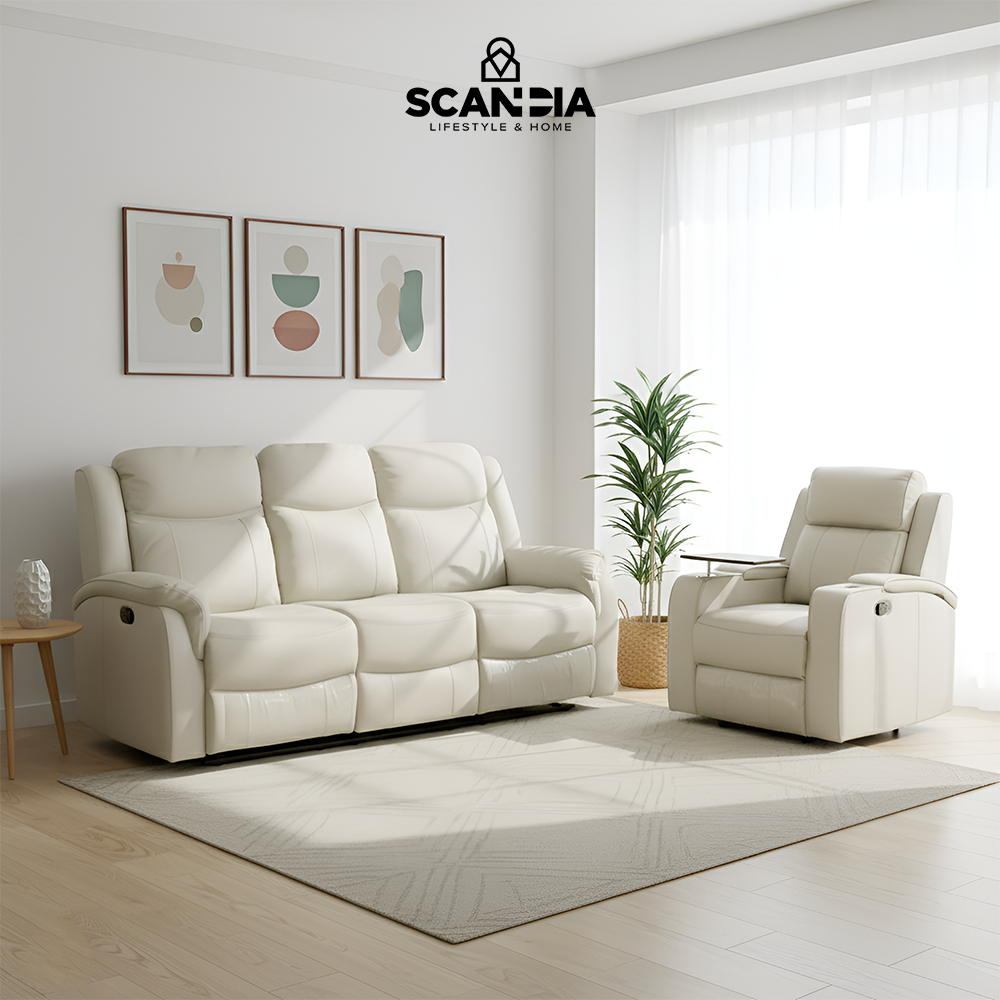 SCANDIA Set Sofa Tilda Recliner 3 +1 Seater Cream