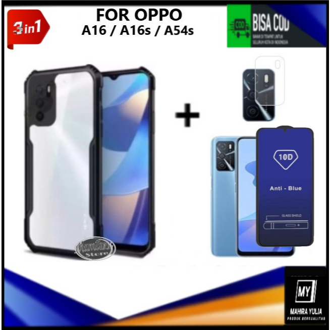 PROMO Paket 3in1 Case Oppo A16 A16s A54s Casing Transparan + Anti Gores Kaca Full Layar + Anti Gores