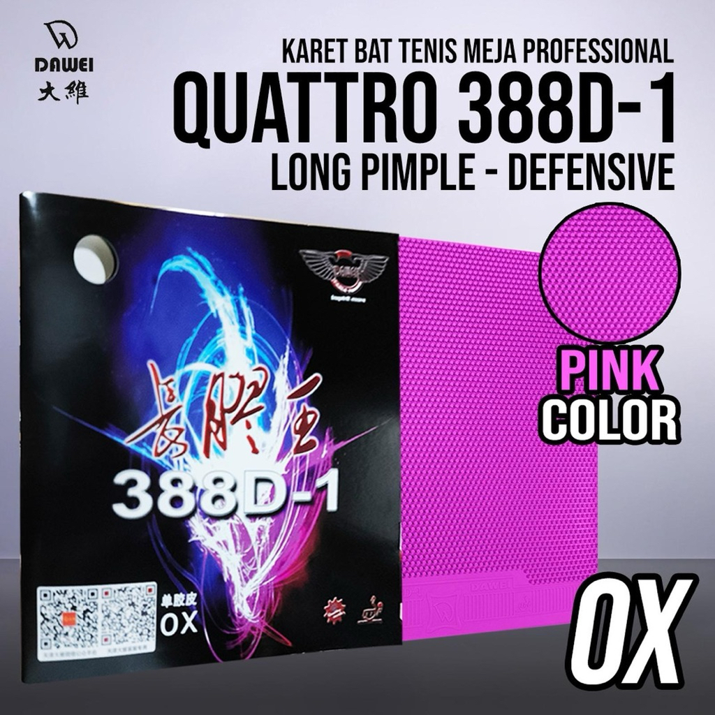 Karet Bet Pingpong Tenis Meja DAWEI QUATTRO 388D-1 COLOR Bintik Panjang OX Original