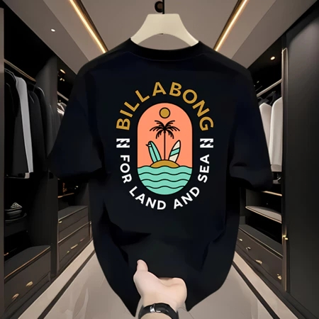 COD  Gaya Amerika Cool Print Khas Trendy - Kaos Oblong 100% Katun Murni Distro BILLABONG Pria Hitam 