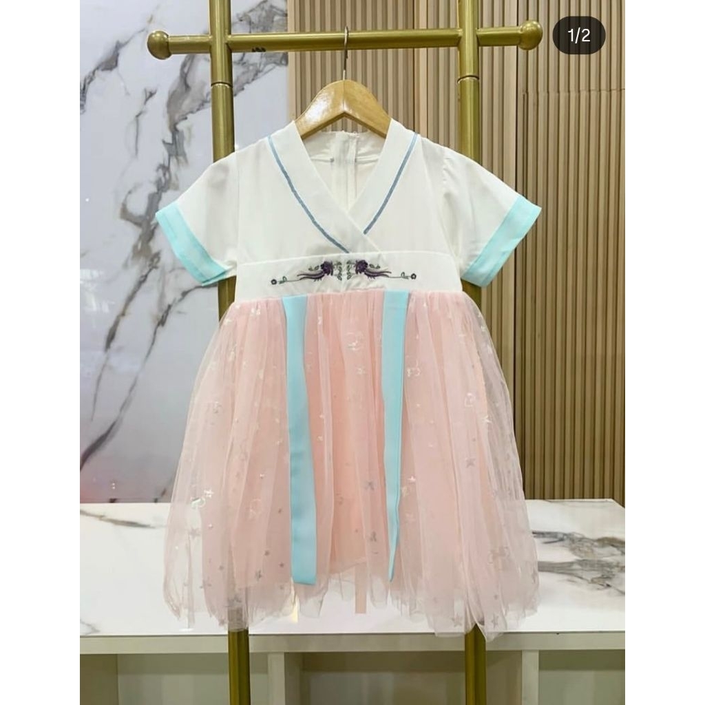 ANGELWISE - Dress Cheongsam qipao  anak perempuan - dress qipao biru - dress qipao pink - Hanfu girl