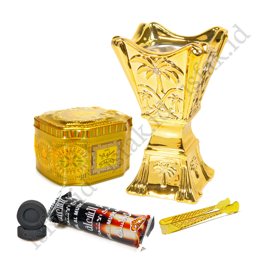 Paket Bukhur Salwa Tempat Dupa Arang Magic Wangi Cendana Menyan Arab