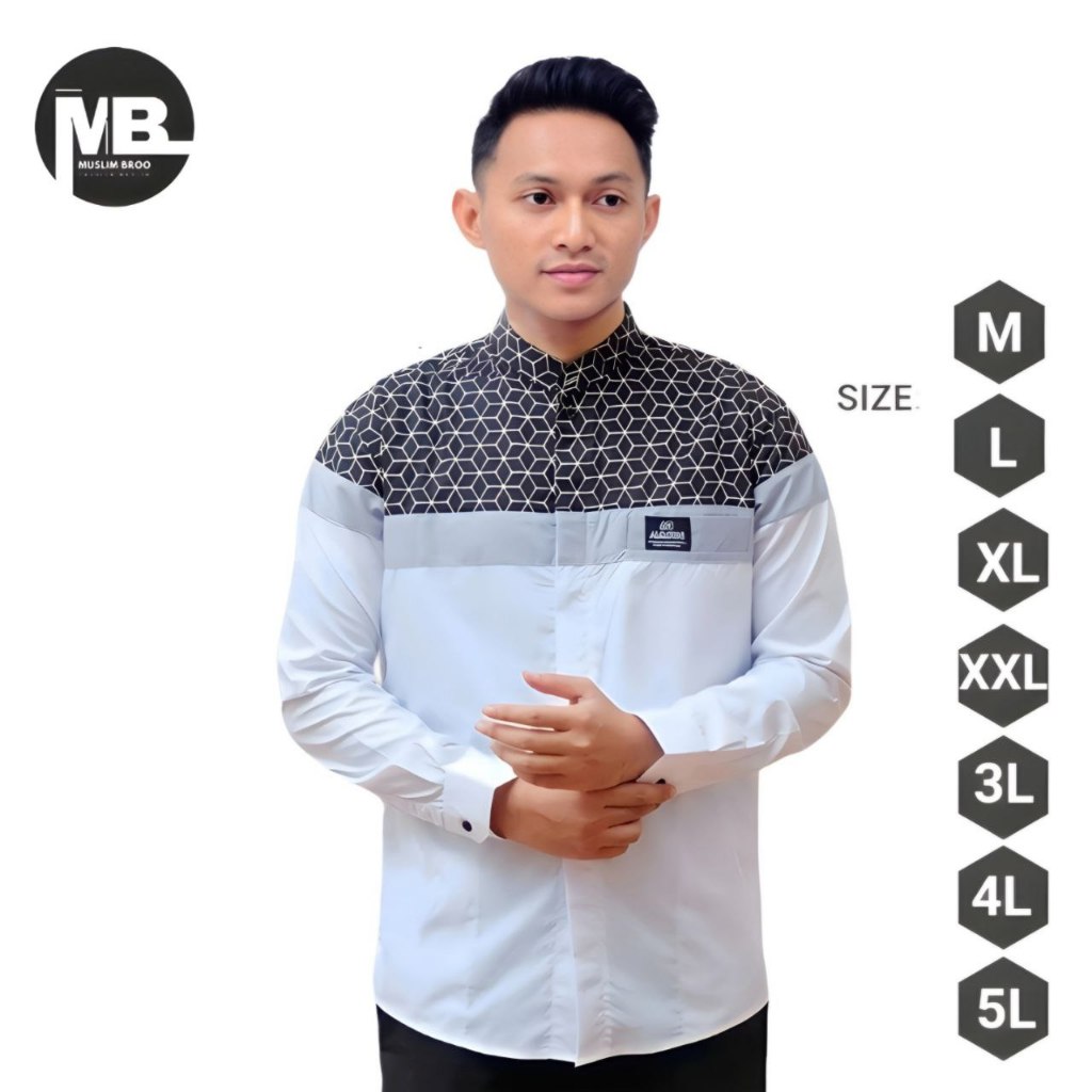 Baju Koko Pria Dewasa Lengan Panjang Manset Kancing Jumbo Size M-5XL Katun Motif Batik Kombinasi Bor