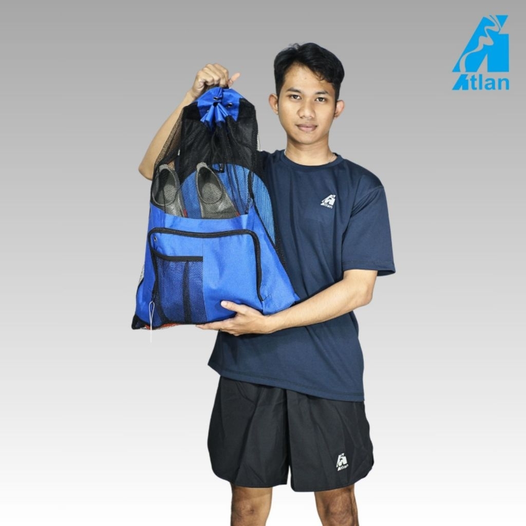 Tas Renang Sport Jaring Motif Monothone  blue/Tas Gendong Atlan