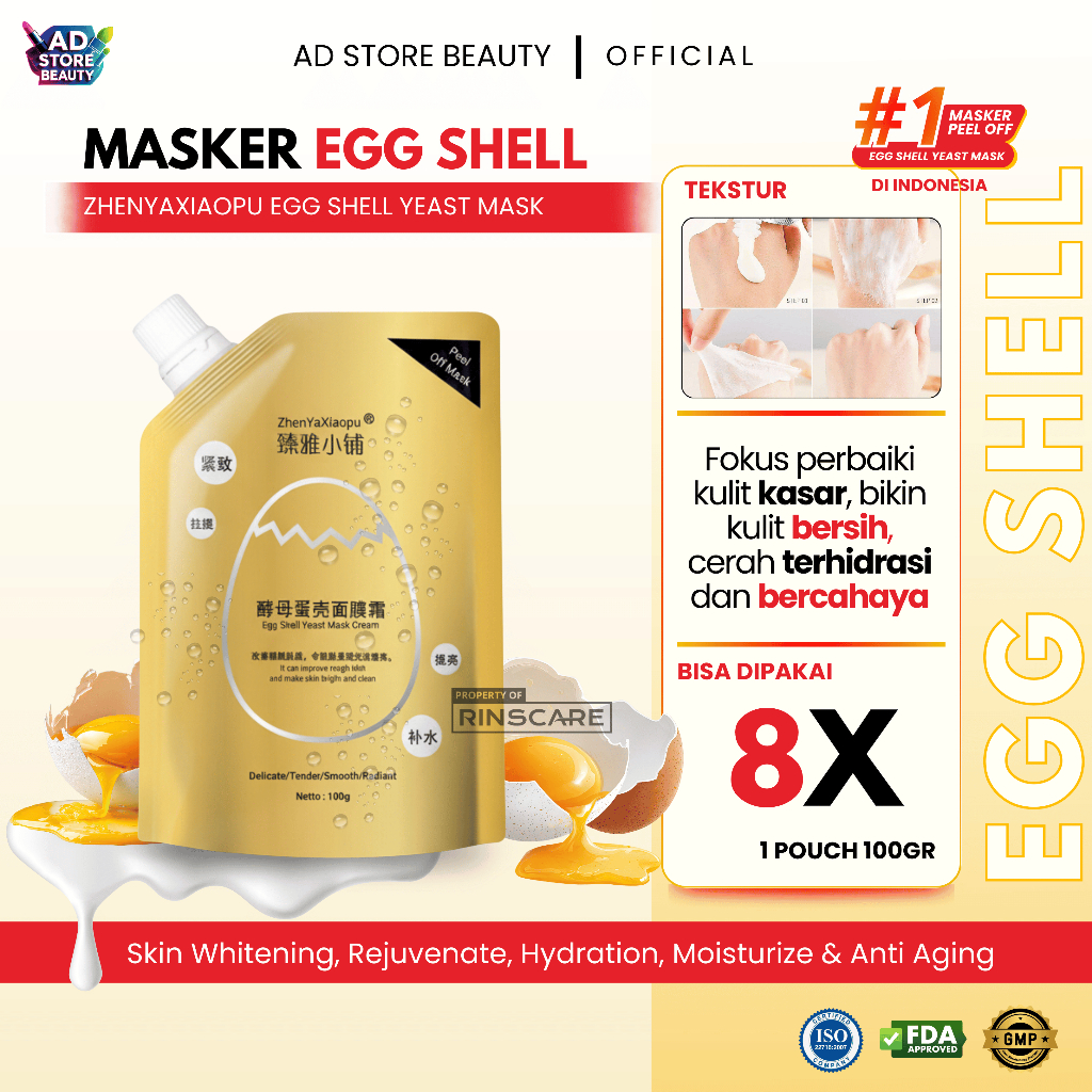 [ EGG SHELL MASK ] Zhenyaxiaopu Egg Shell Yeast Mask 100g anti-aging perbaiki kulit kasar mencerahka