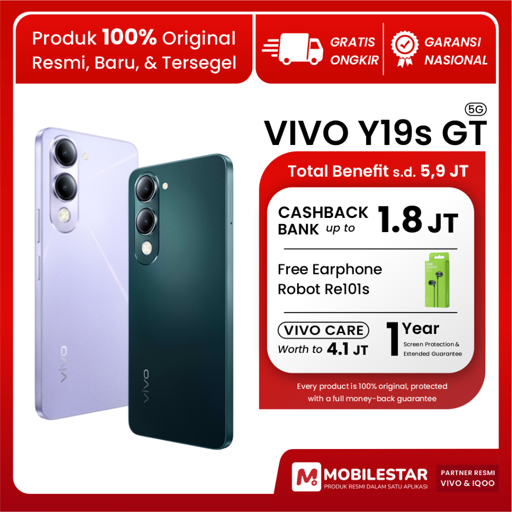 [BNIB] HP 2 JUTAAN VIVO Y19s GT 5G | CHIPSET DIMENSITY 6300 NFC | SEGEL GARANSI RESMI