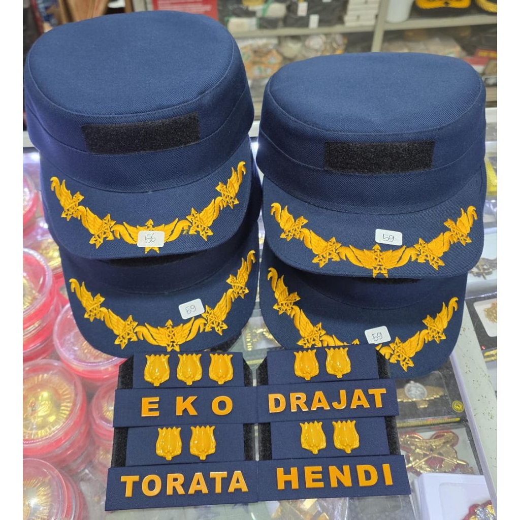 Topi Pet PDH Pamen TNI AU + Pangkat Dan Nama Model Timbul