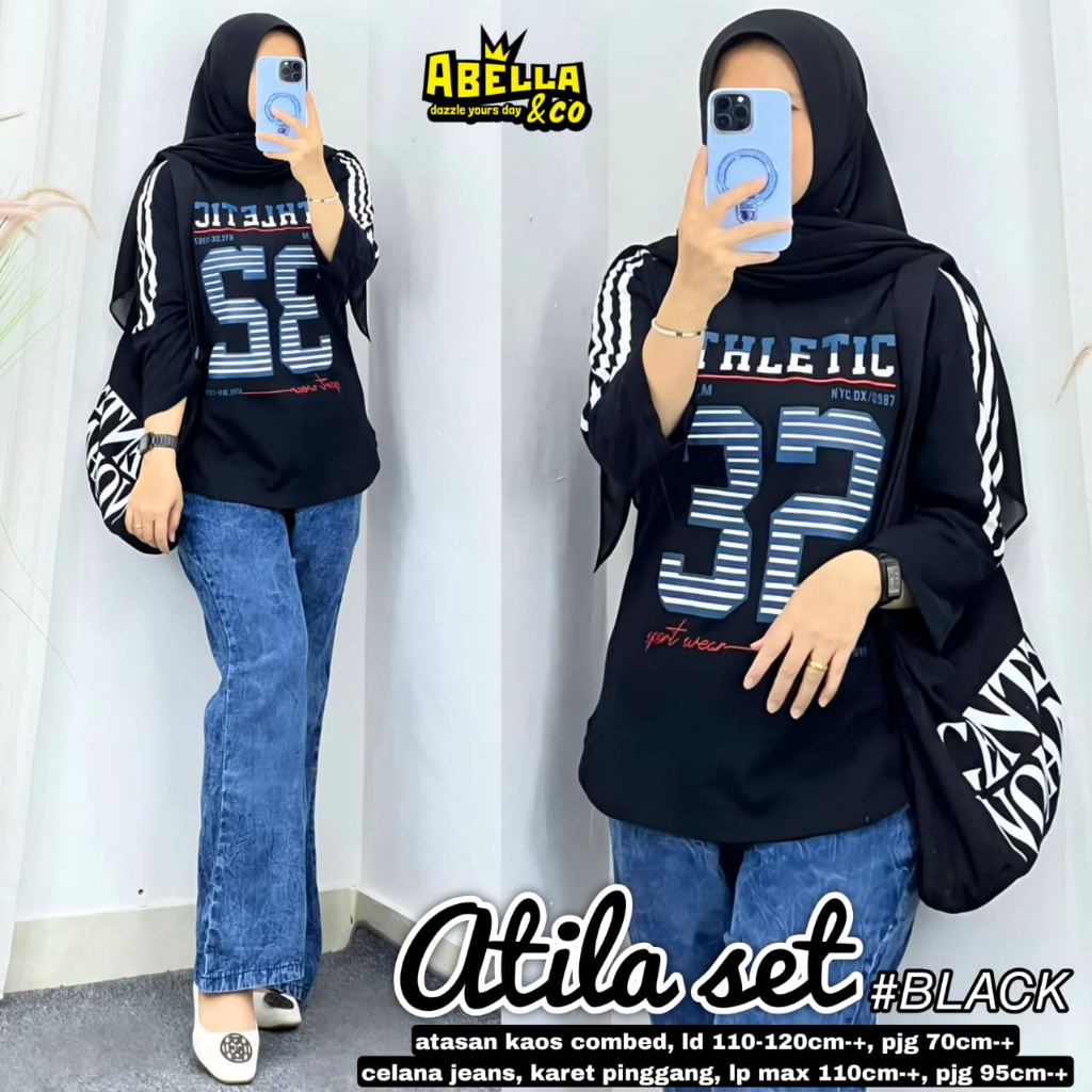 ATILA BOANA SET ORIGINAL BY ABELLA&CO BAHAN ATASAN KAOS COMBED DAN CELANA JEANS KARET PINGGANG