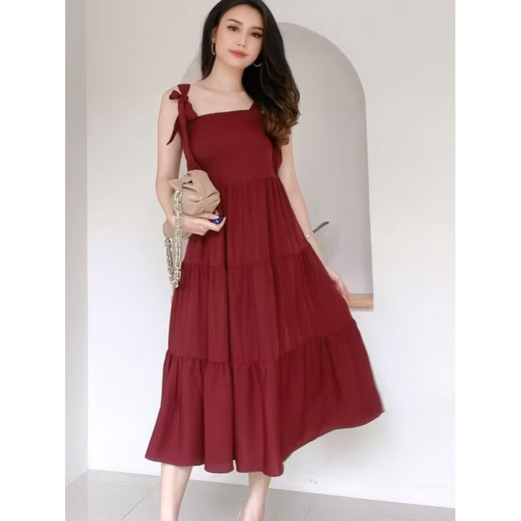 DRESS AYUS  DRESS KOREA ROK SUSUN PUNDAK PAKAI TALI