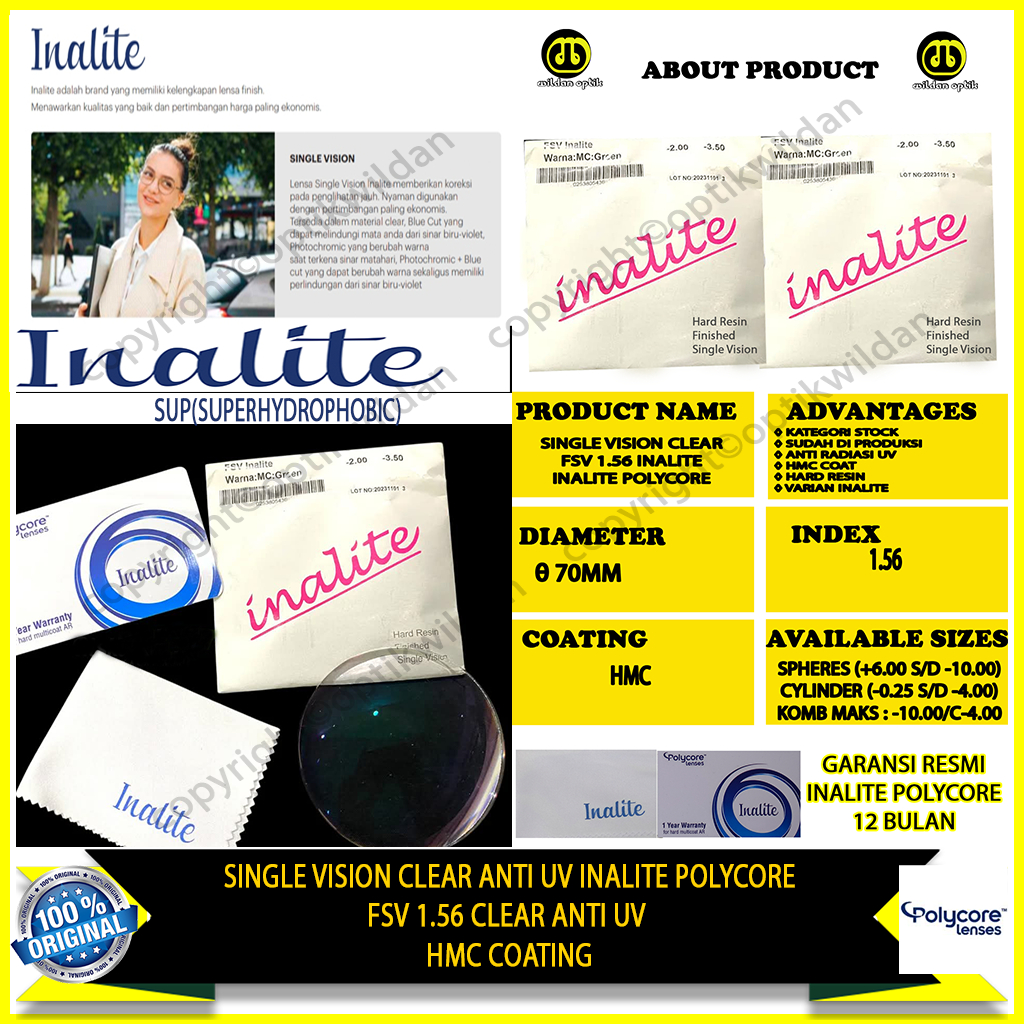 INALITE POLYCORE FSV 1.56 CLEAR ANTI UV HMC