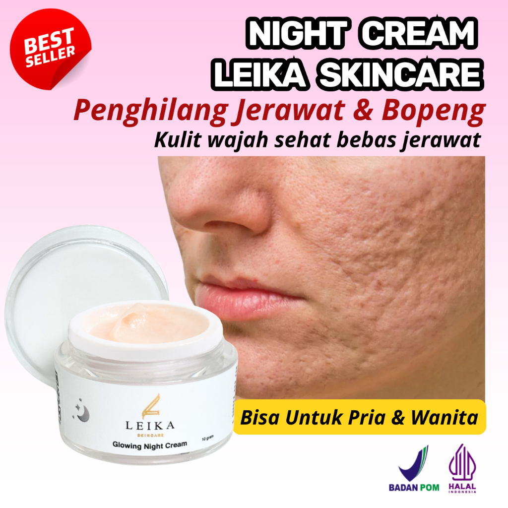 Glowing Night Cream Leika skincare Bpom Penghilang Jerawat Bekas Jerawat Bopeng Obat Jerawat Menghil