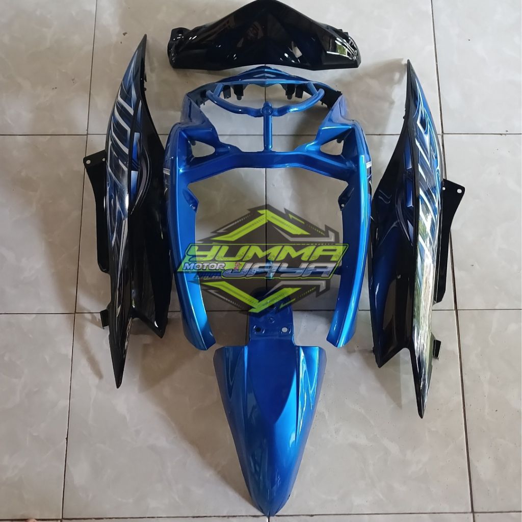 Cover body full halus motor yamaha mio soul karbu+striping warna biru