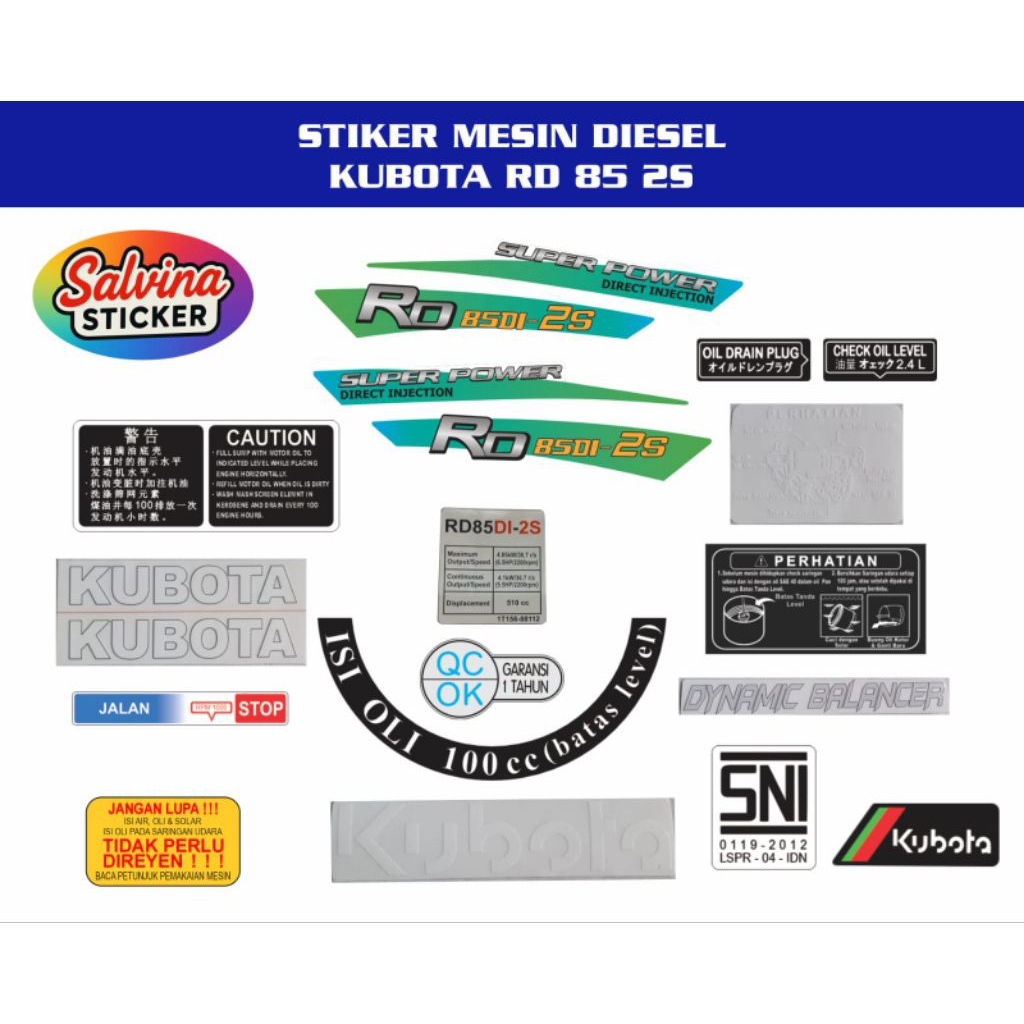Stiker mesin diesel kubota RD 85 2S