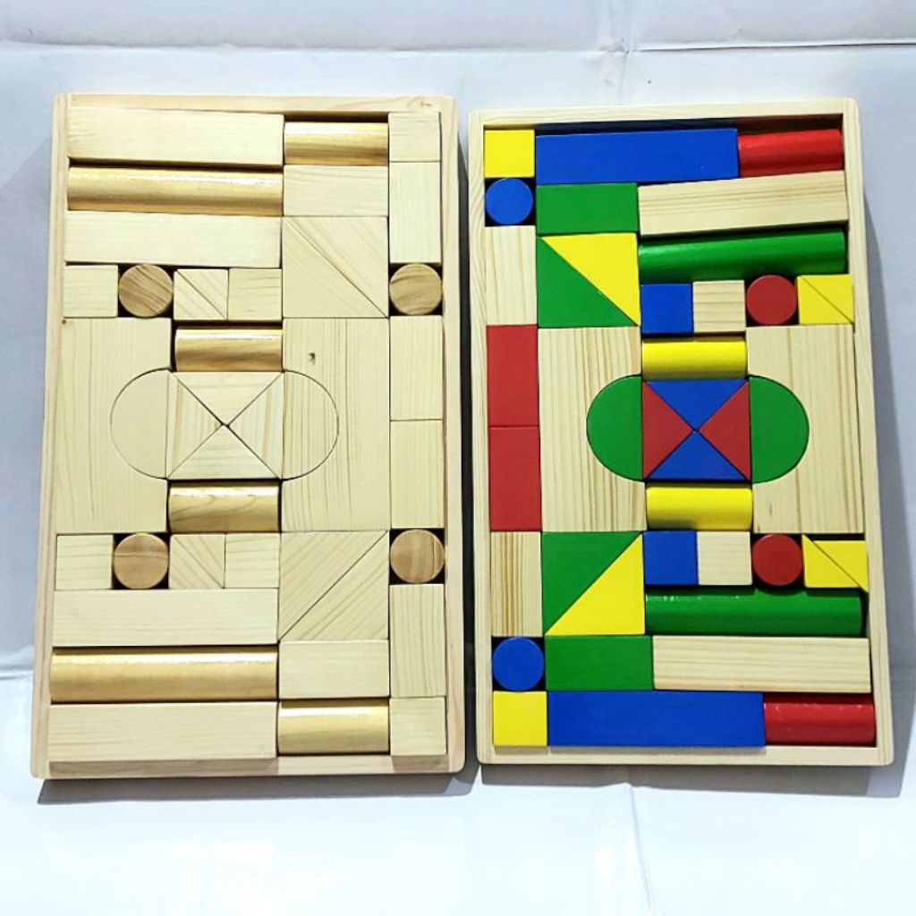 Mainan Edukasi Anak Balok Susun Kayu City Block Kayu Mainan Balok Warna / Balok Natural Isi 42 Pcs