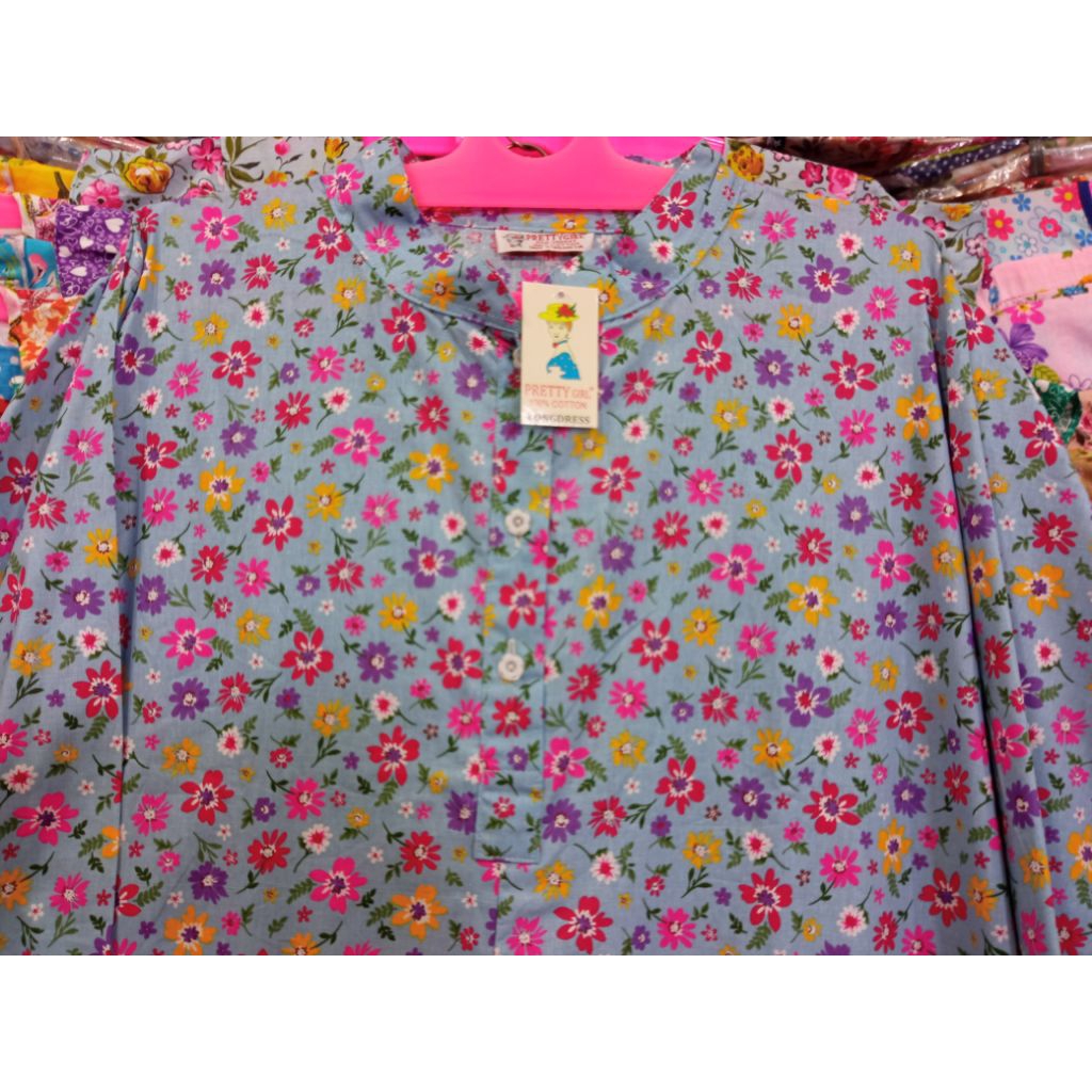 Longdress Daster Panjang Lengan Panjang Kerah Shanghai PRETTY GIRL Katun Jepang Lokal Busui Bumil Ca