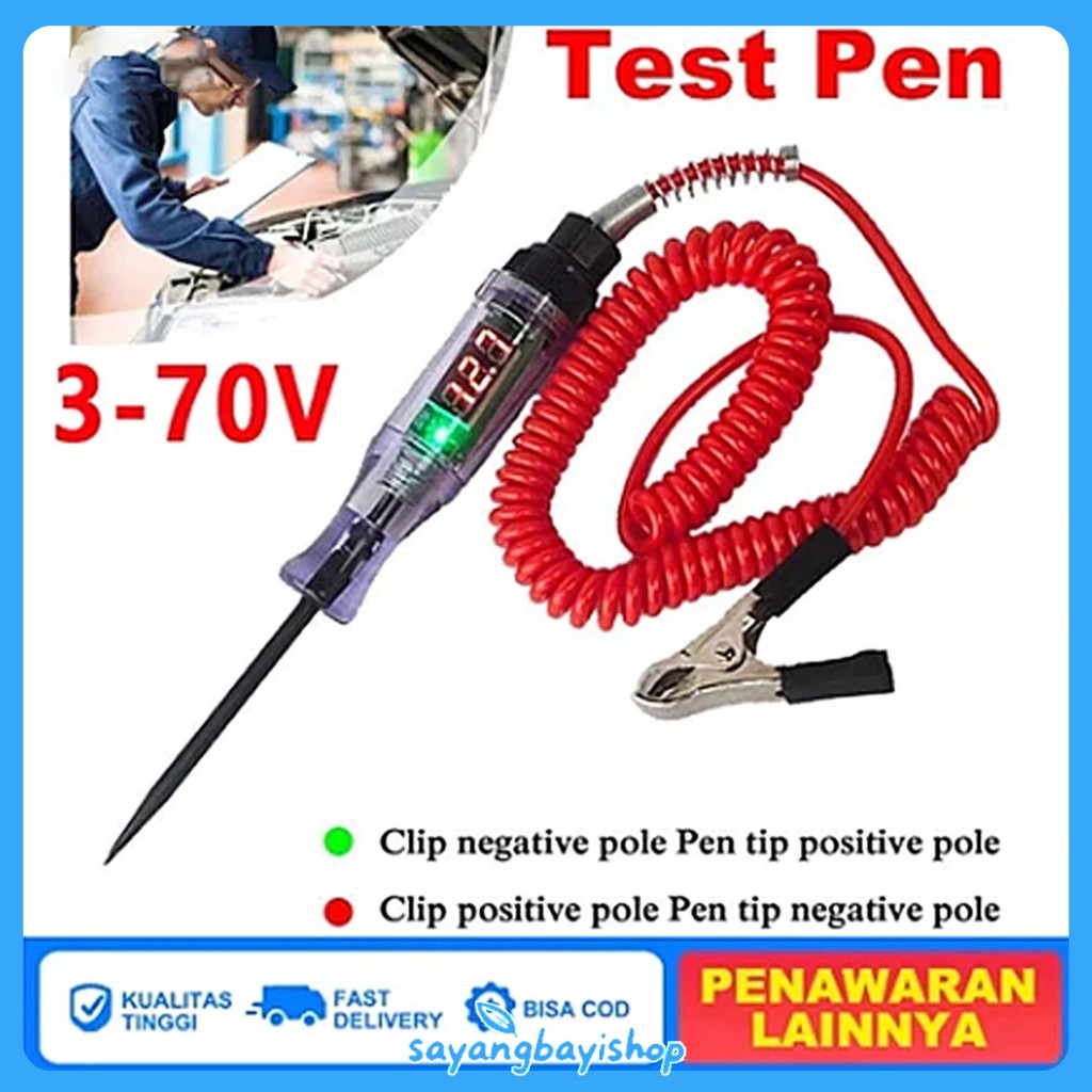 [COD] Digital Testpen listrik 5V-120V Tespen Digital DC Tester Testpen Kelistrikan Listrik Mobil Mot