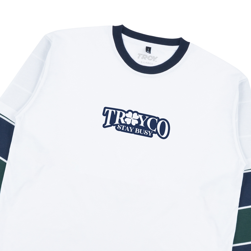 Troy Company Double Sleeve Longsleeve Tshirt White Navy Celtic Blue - Kaos Putih Navy Lengan Panjang DSD 3510