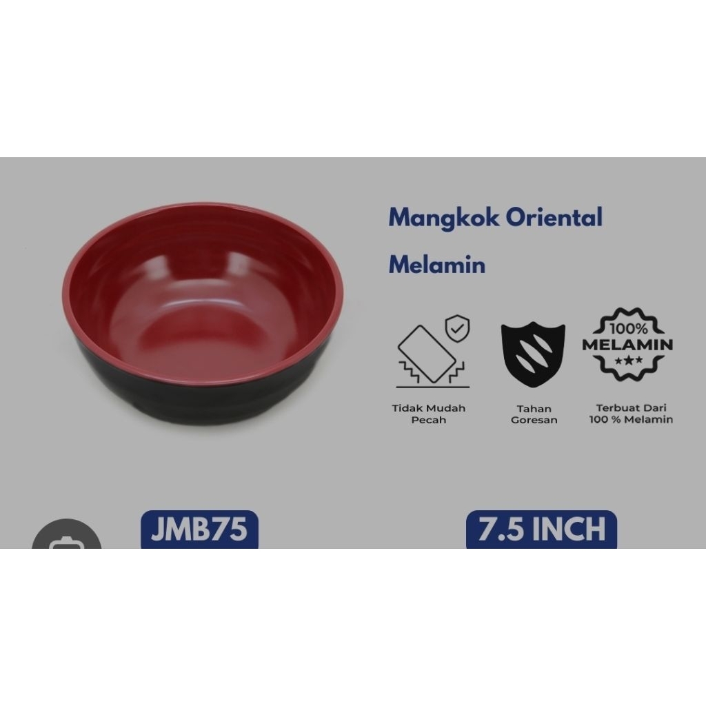 mangkok ramen melamin japanese oriental bicolor JMB75 onyx