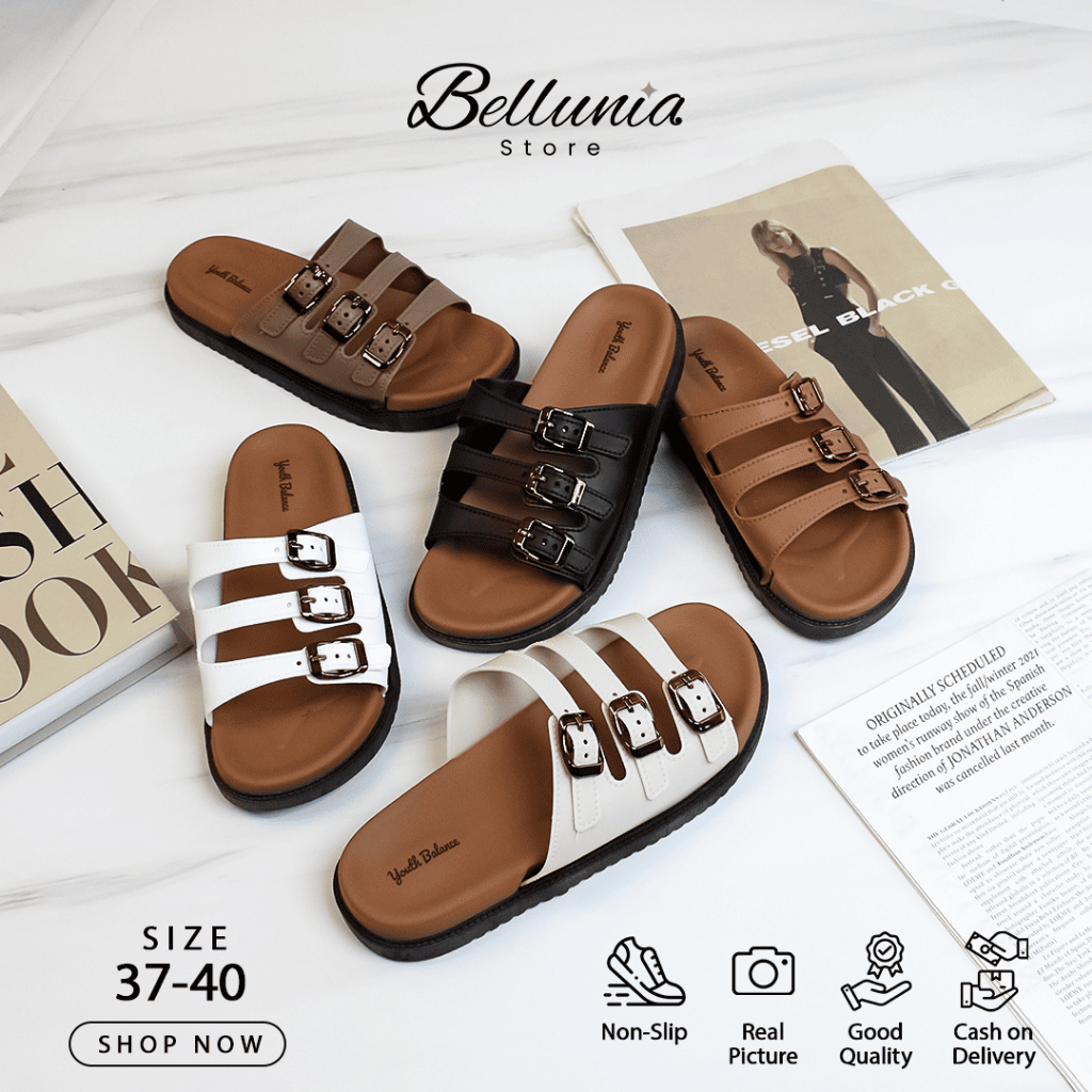 Sandal Flat Jelly Wanita – Tali 3 Karet Premium Polos Rumah Import Balance 225-X4