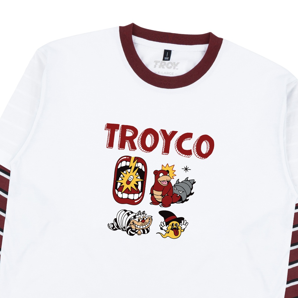 Troy Company Double Sleeve Longsleeve Tshirt White Maroon Yukujuri - Kaos Putih Maroon Lengan Panjang DSD 3513