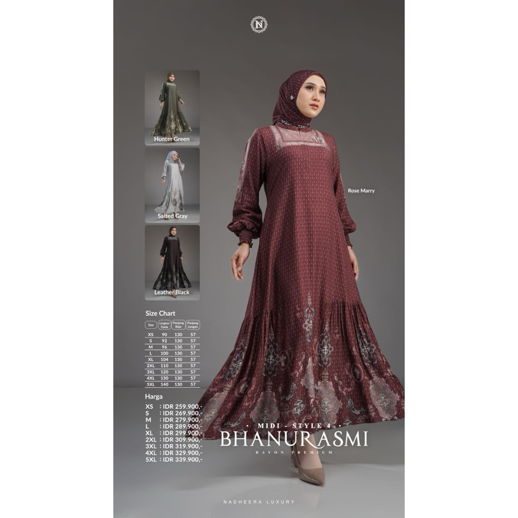 BHANURASMI DRESS, gamis Nadheera, gamis rayon, gamis adem, gamis nyaman, gamis Nadheera LUXURY