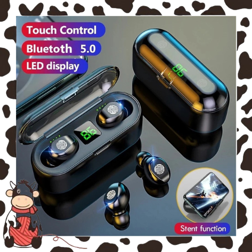 Earphone F9-5 Headset Bluetooth 3500MAH Power Bank TWS Mic 9D Sttereo Bass Handset