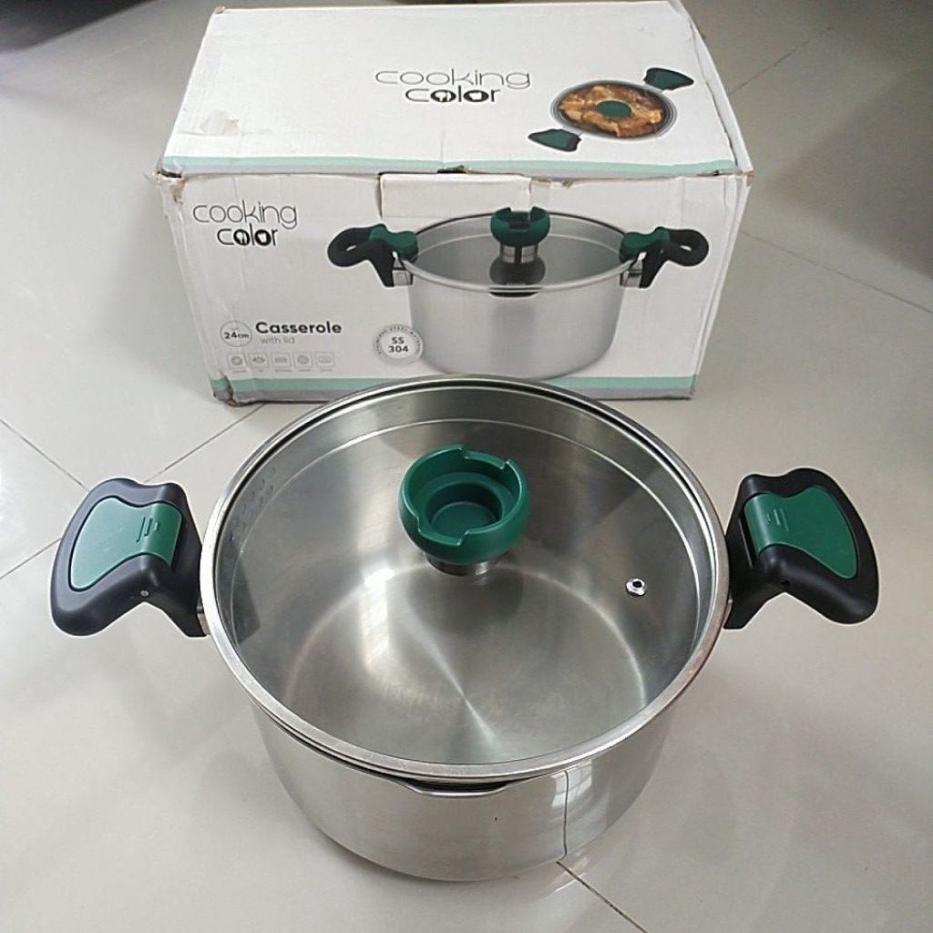 Panci Cooking color 24 cm /Casserole dengan tutup stainless steel SS 304