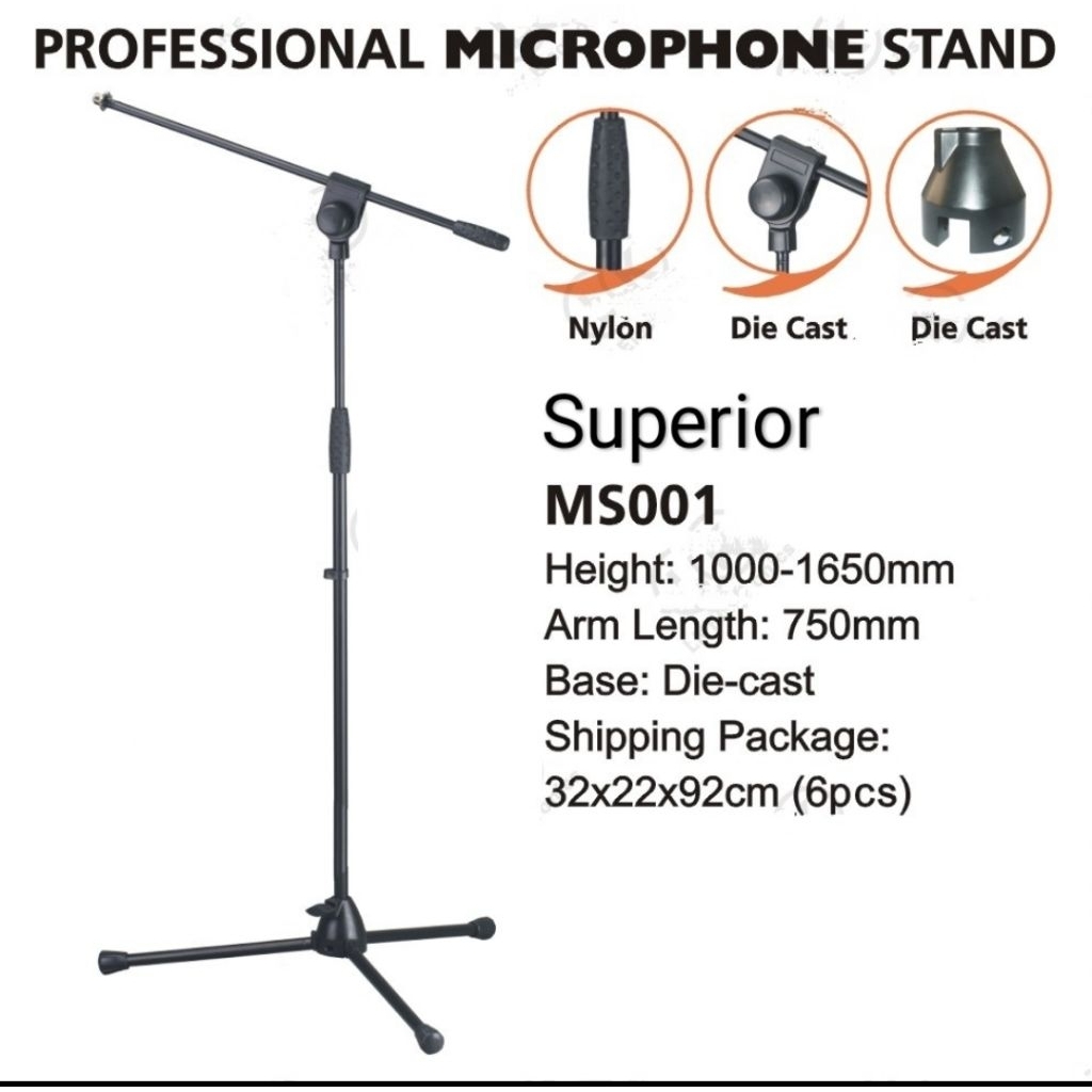 Stand Mic Profesional Superior MS001 Boom Arm | Mic Stand Besi Die Cast Kuat & Stabil | Tinggi Adjus
