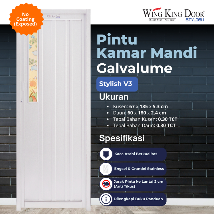 WING KING DOOR Stylish V3 - Pintu Kamar Mandi Galvalume - Anti Rayap.