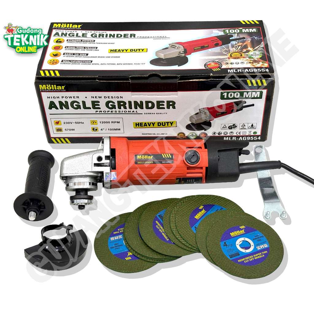 Mesin Gerinda Tangan 4" MOLLAR MLR-AG9000 MLR-AG9554 / Mesin Gerinda 4 Inch Gurinda Grinda Listrik A