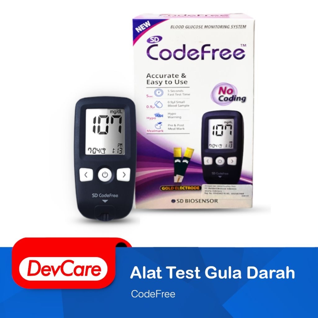 SD Biosensor CodeFree Alat Cek Gula Darah + 10 Pcs Tes Strip Glucose Glukosa Darah