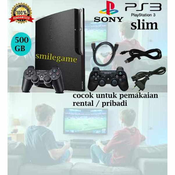 console komplit ps3 slim hdd 500gb seri20xx + 2 stik wirelles ori pabrikan free game bebas request