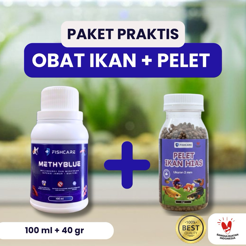 Fishcare - Obat Ikan + Pelet Methylene Blue Ikan Hias Aquarium | Best Quality | Obat Ikan anti jamur
